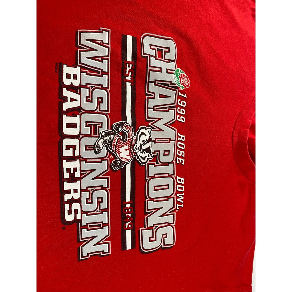 Champ Wisconsin Badgers T-Shirt Mens XL Red Good 99 Rose Bowl Champions Graphic - Picture 3 of 8